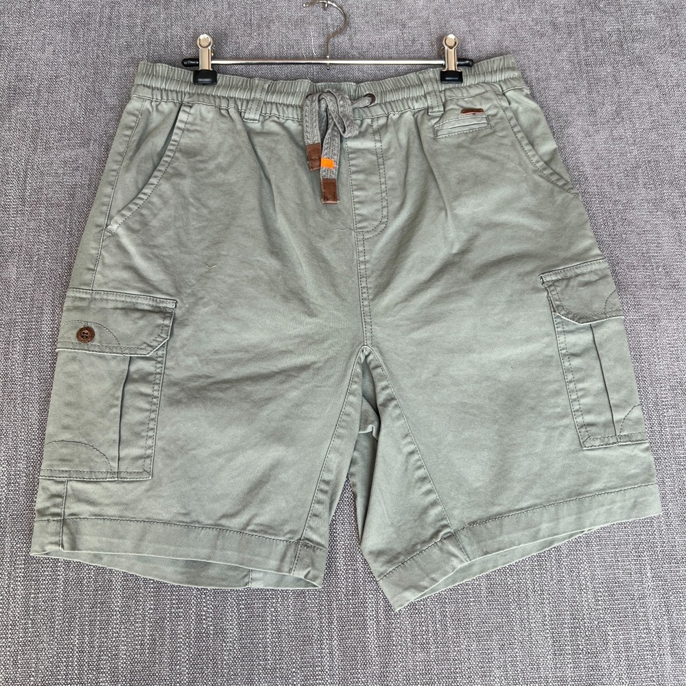 Piping Hot Cargo Shorts Mens Large Green Hiking Outdoor Elastic Waist Drawstring
